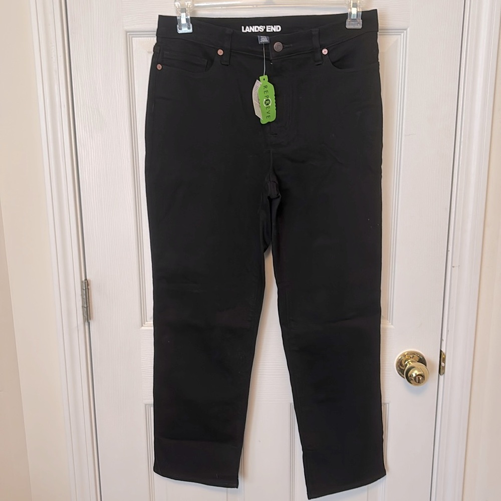 Land’s End Repreve Black High Rise Straight Leg Black Jeans Sz. 12 Petite NWT
